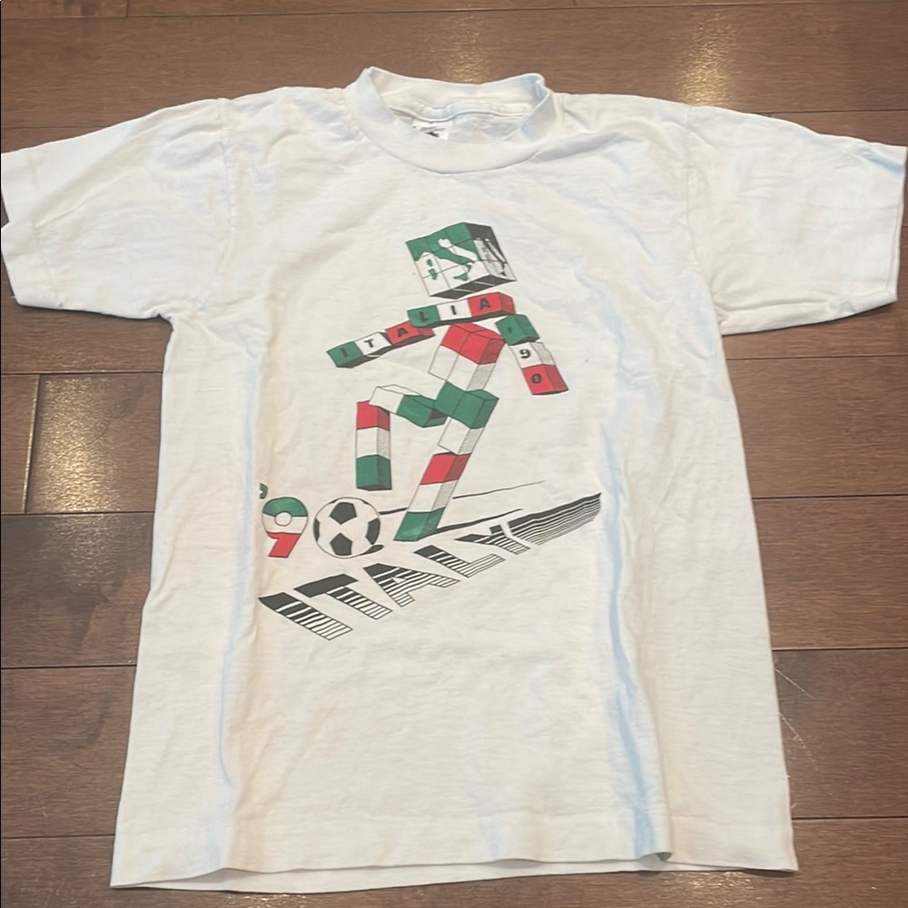 Fruit of the Loom White Cotton Vintage Soccer T-Shirt